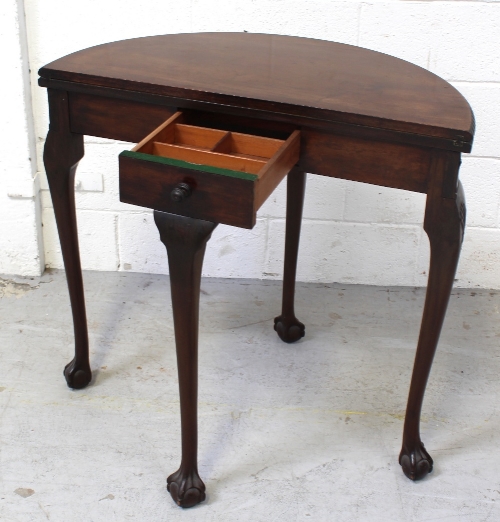 A reproduction mahogany demi-lune fold-over card table, diameter 80cm. - Image 2 of 2