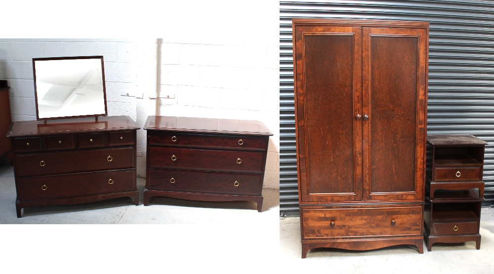 A retro Stag bedroom suite comprising a two-door wardrobe, height 199cm, width 106cm,