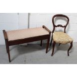 A Edwardian mahogany double piano stool, 55 x 91cm and a Victorian balloon-back dining chair (2).