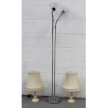 A contemporary nickel standard lamp and a pair of cream painted table lamps (3).