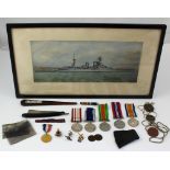 A collection of medals to include the British War Medal, signed to Ply.19797 Pte.H.Platt.R.M.L.I.