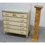 A French-style cream-painted chest of five long drawers, width 77cm and a jardinière stand (2).