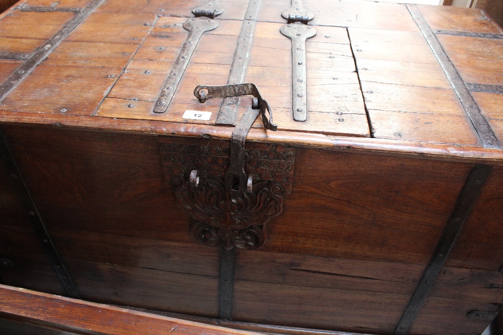 A 19th century Anglo-Indian iron-bound teak dowry chest, width 111cm. - Image 2 of 4