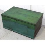 A green painted late 19th century pine toolbox, converted from a blanket box,
