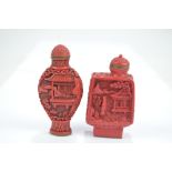 A Chinese cinnabar snuff bottle of flat ovoid form,