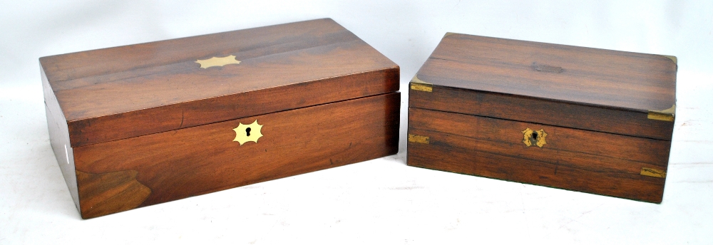 A Victorian rosewood and brass bound writing slope, width 35cm,