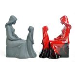 Two Royal Doulton figures; 'Mother' and 'Daughter', one in flambé glaze, one in matt black (2).