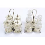 GEORGE EDWARD & SONS; a pair of small Edward VII hallmarked silver and clear cut glass cruet stands,