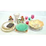 A quantity of decorative ceramics including moulded plates, pair of spill vases, jug, etc,