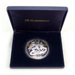 A cased Isle Of Man 1995 999/fine silver five ounce angel, encapsulated.