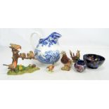 A small group of ceramics including a Minton transfer decorated jug, a Beswick pigeon,