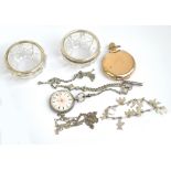 A mixed lot comprising a silver plated full hunter crown wind pocket watch,