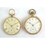 A mid-19th century 18ct yellow gold open face key wind pocket watch,