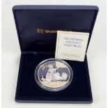 A cased Britannia 2001 'Bicentenary of the United Kingdom' 925 silver five ounce medal,