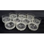 A set of ten clear cut glass glass rinsing bowls, width 13cm.