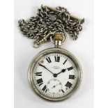 An early 20th century silver plated crown wind open face pocket watch set with Roman numerals and