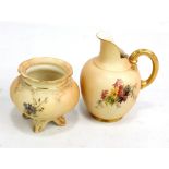 A Royal Worcester blush ivory jug of ovoid form with floral decoration, puce marks to base, no.