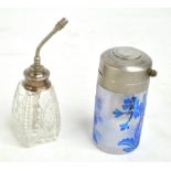 A French cameo glass atomiser with blue floral motif and base metal mounts, height approx 10cm,