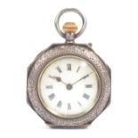 A circa 1900 silver crown wind fob watch with octagonal case,