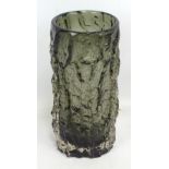 A Whitefriars pewter cylindrical 'bark' vase, no.9690, height 23cm.