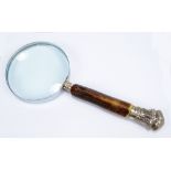 A hallmarked silver mounted and antler handled magnifying glass, Sheffield 1997, length 28.5cm.