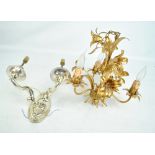 A Christopher Wray gilt floral decorated three branch chandelier, height 40cm,