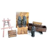 A mixed lot of treen including an olive wood plaque depicting the Wailing Wall,