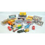 A small group of Dinky diecast model vehicles including Thunderbird 2 (with Thunderbird 4),