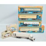 A group of boxed haulage and transport models comprising four 1:50 scale Tekno Scania models R143M