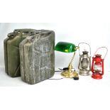 Two jerry cans, two lamps and a modern table lamp (5).