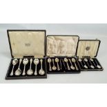 WALKER & HALL; a cased set of six George VI hallmarked silver teaspoons with pierced handles,