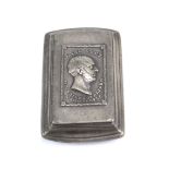 A rectangular metal snuff box with bust and motto 'Earl Grey The Friend of Reform & The People' to