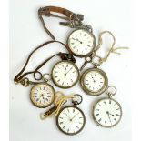 Six predominantly 19th century key wind silver cased fob watches,