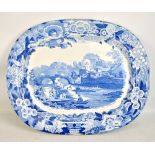 A 19th century blue and white meat platter, width 53.5cm (af).