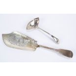 CHARLES BOYTON I; a Victorian hallmarked silver fiddle pattern fish server with pierced blade,