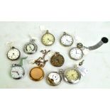 A mixed group of pocket watches including some for restoration with two hallmarked silver cased