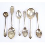 Six variously hallmarked silver teaspoons, combined approx 2.5ozt.