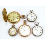 A gold plated crown wind open face pocket watch,