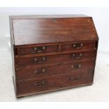 A George III mahogany bureau with two short and three long drawers (af), width 112cm.