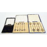 BARKER BROS; a cased set of six Elizabeth II hallmarked silver gilt anointing spoons,