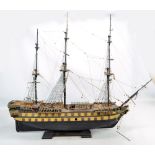 A wooden scratch built model of the French Temeraire-Class 74-gun ship Superbe, on wooden plinth,