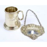 TURNER & SIMPSON; an Elizabeth II hallmarked silver sherry decanter label, grapes and vines motifs,