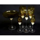 VERSACE FOR ROSENTHAL; six pieces of 'Medusa' pattern amber glass comprising two pairs of glasses,