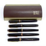 A Mont Blanc Monte Rosa fountain pen, a Meistersstuck and three Swan fountain pens (5).