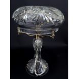 A good cut glass 'mushroom' table lamp with deep cut domed shade located with chrome pegs to the
