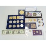 A mixed group of American coins including five Morgan silver dollars (the earliest 1884