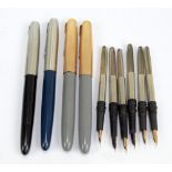 Two Onoto fountain pens, two Parker 51 pens and six Parker pen refills and nibs (10).