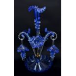 A clear and blue glass epergne,