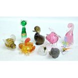 Three Hot Mark's hand blown glass figures of cockerel, winged pig and bumblebee,