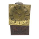 A late 18th century wall clock constructed from a brass thirty hour longcase clock dial inscribed